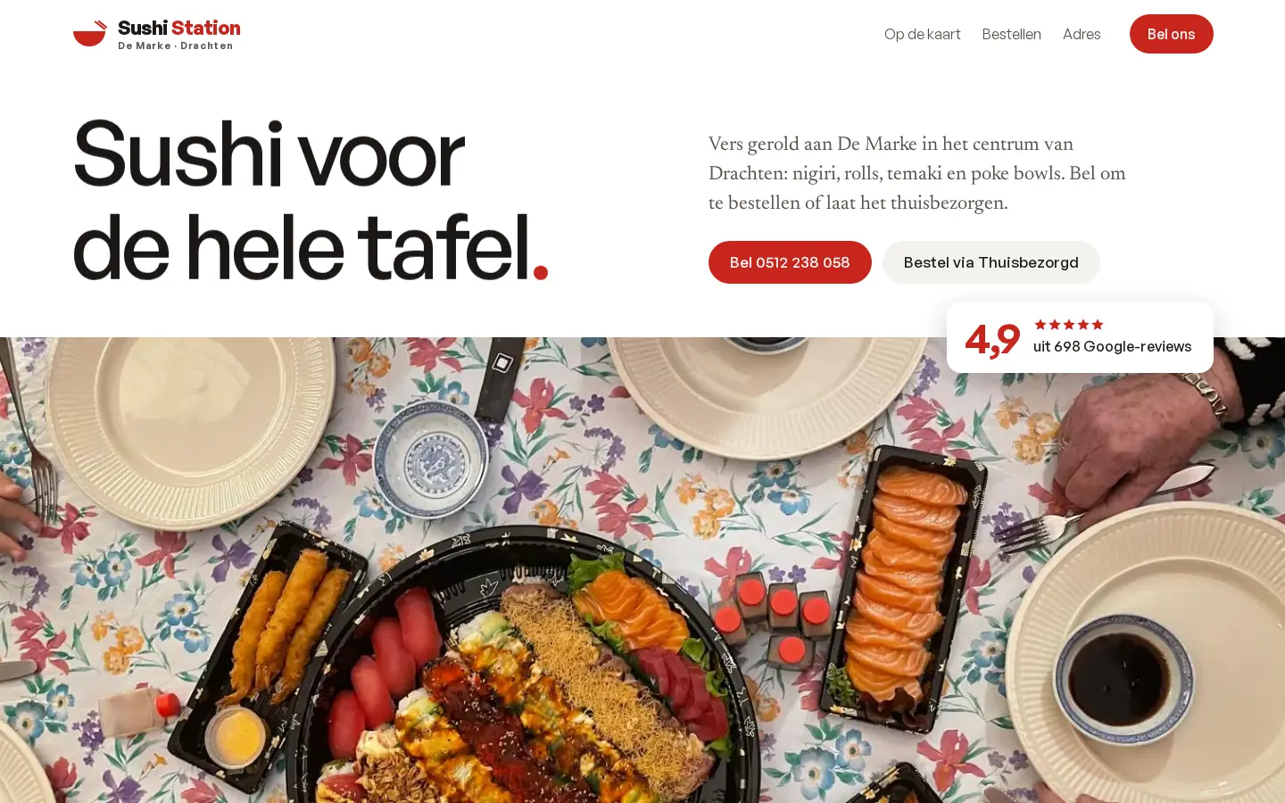 Voorbeeld van richting A: lichte pagina met een grote kop en de tafelfoto