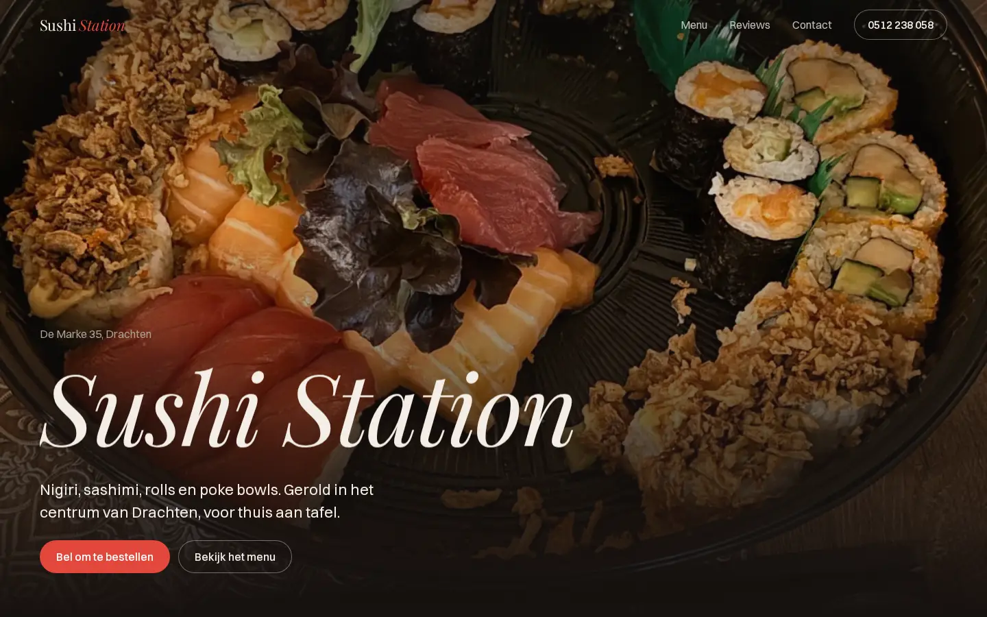 Voorbeeld van richting B: donkere pagina met de sushischaal over de hele breedte